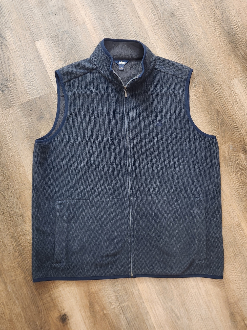 Brooks Brothers Men's Large Navy Full-Zip Herringbone Fleece Vest